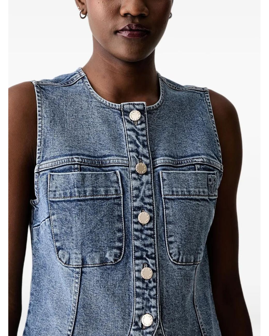 DKNY Blue Buckled Denim Button-Down Top