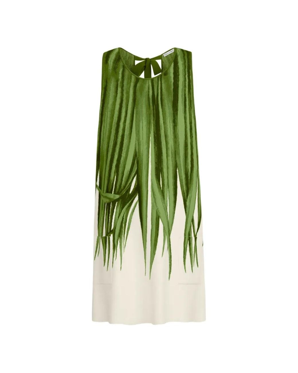 Oscar de la Renta Green Palm Leaves Jacquard Shift Dress