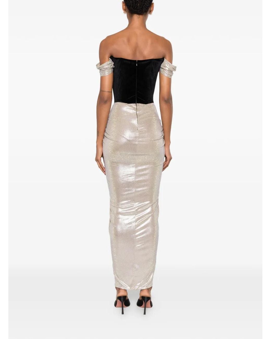 Miron White Velvet-Corset Crystal-Embellished Gown