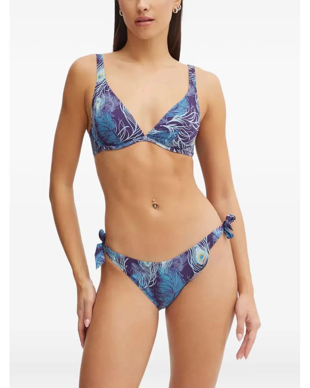 Vilebrequin Blue Peacock-Print Side-Tie Bikini Bottoms