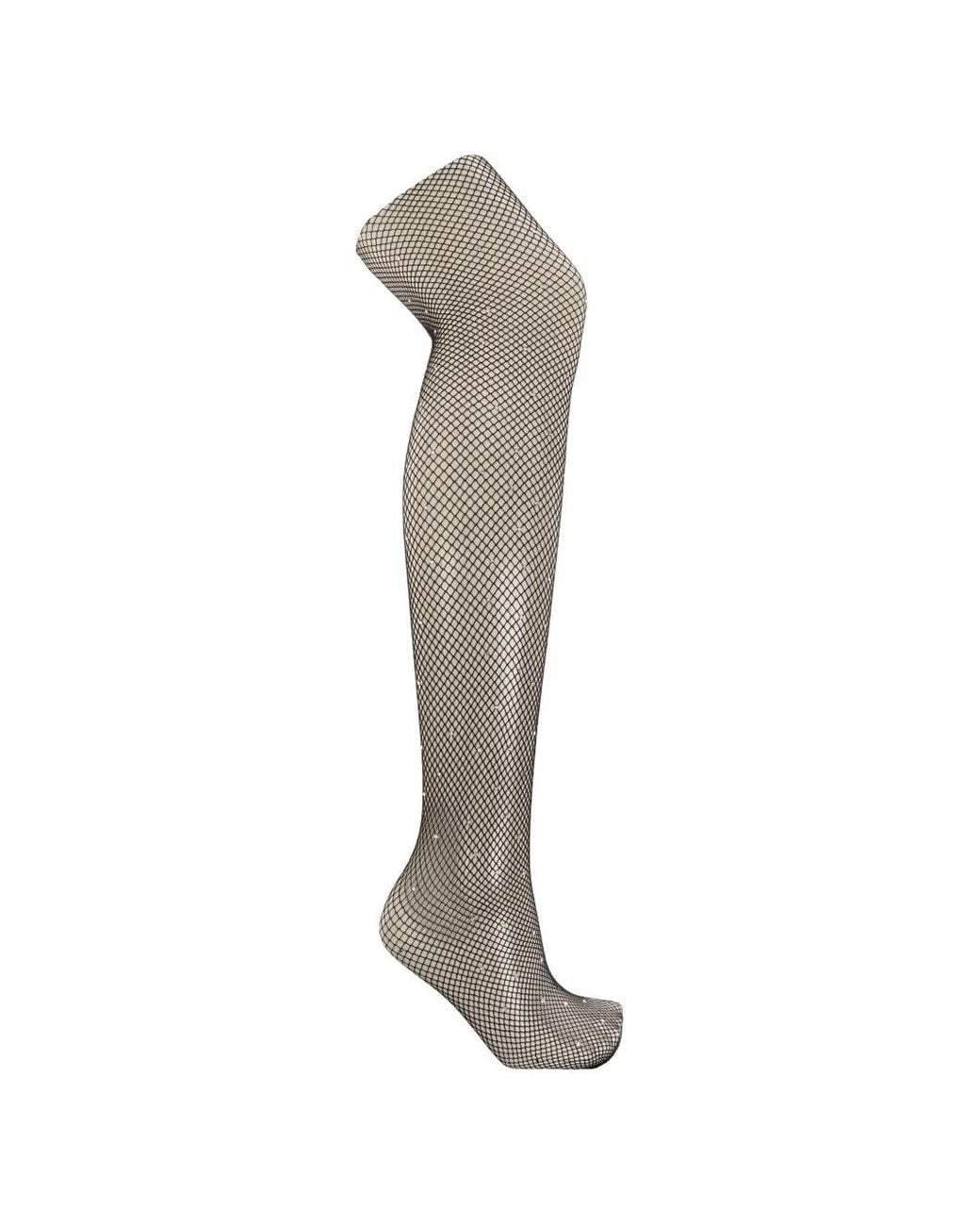 Heist White Crystal-Embellished Fishnet Tights