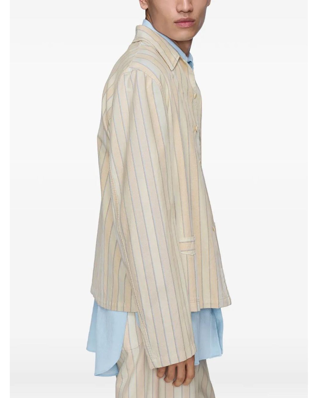 Maison Margiela White Striped Long-Sleeved Shirt Jacket for men