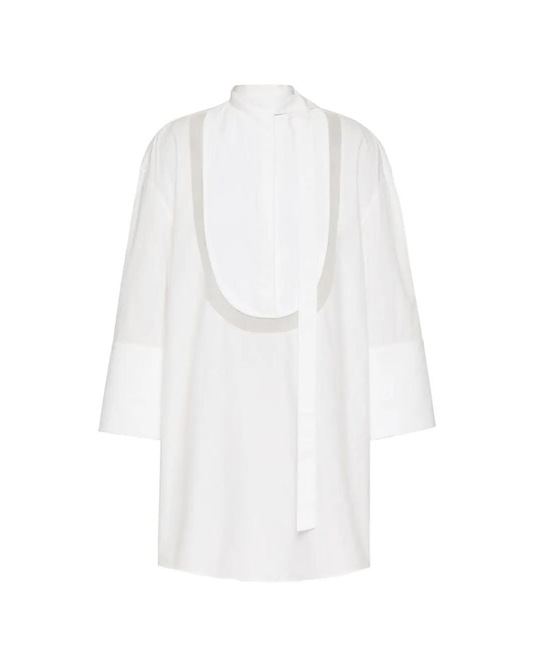 Valentino Garavani White Side Neck Tie-Fastening Blouse
