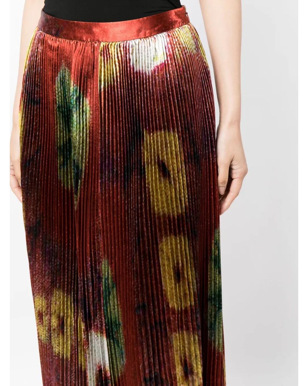 Ulla Johnson Red Rami High-Waisted Pleated Skirt