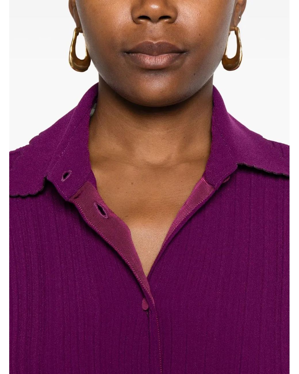 Forte_forte Geribbelde Blouse Met Knopen in het Purple
