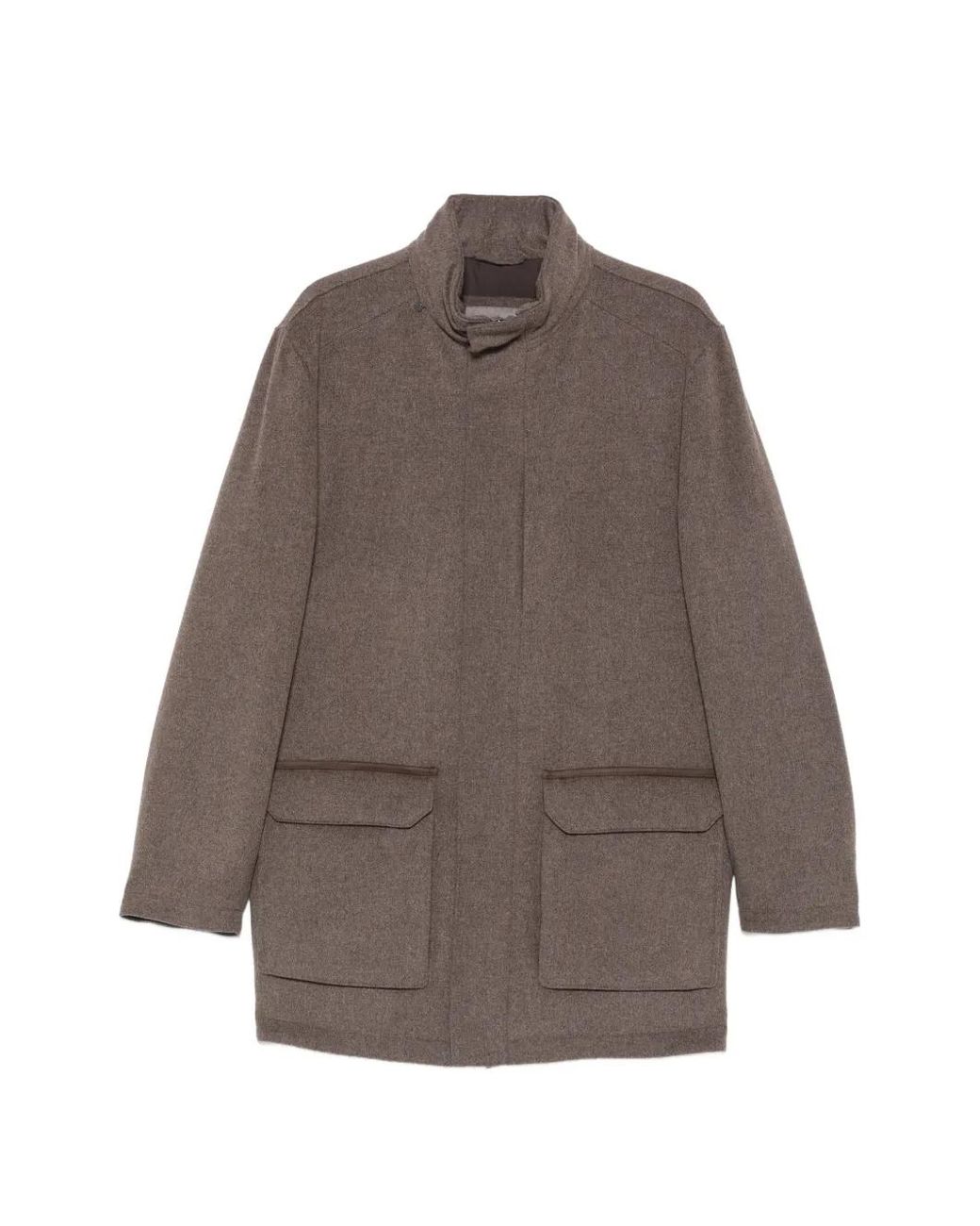 Corneliani Brown High-Neck Flap-Pocket Coat for men