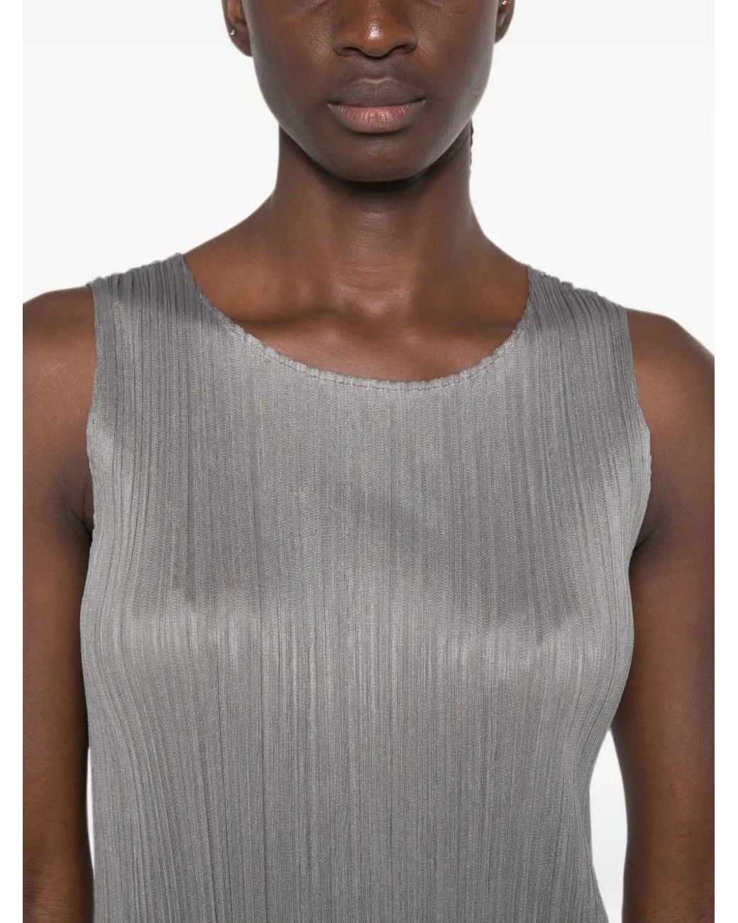 Pleats Please Issey Miyake Gray Plissé-Effect Midi Dress