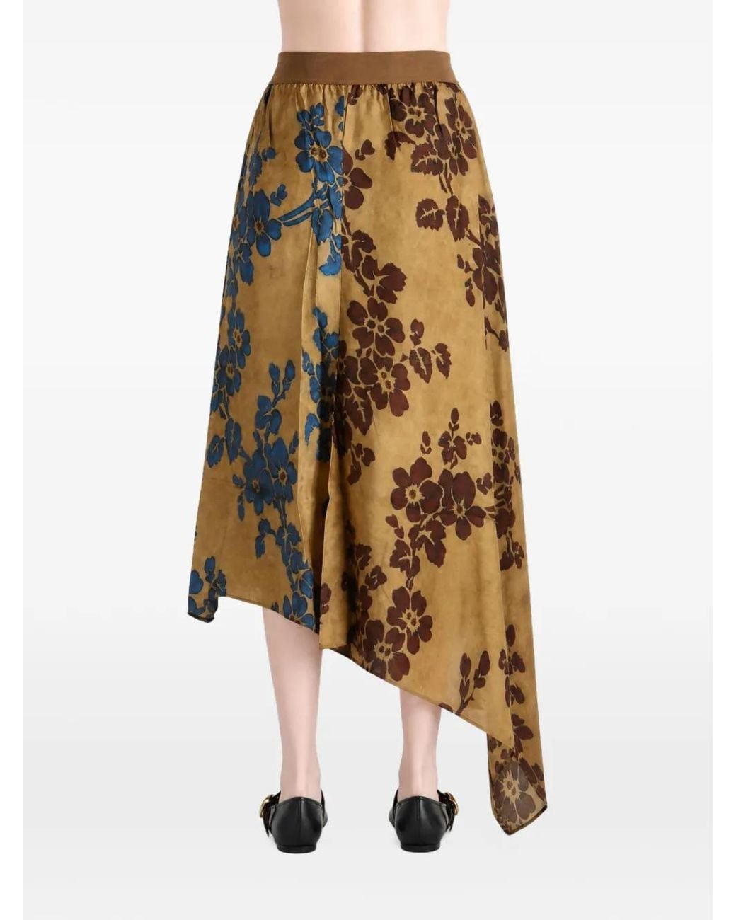 Uma Wang Natural Floral-Print Asymmetric Skirt
