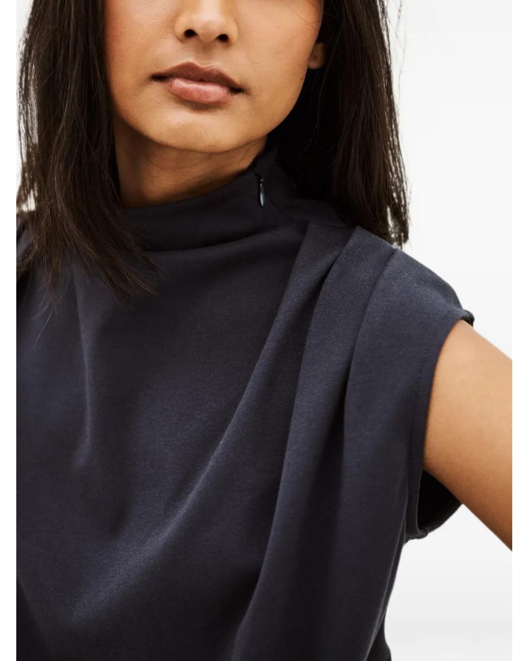Ba&sh Blue Hoda Draped High-Neck Top