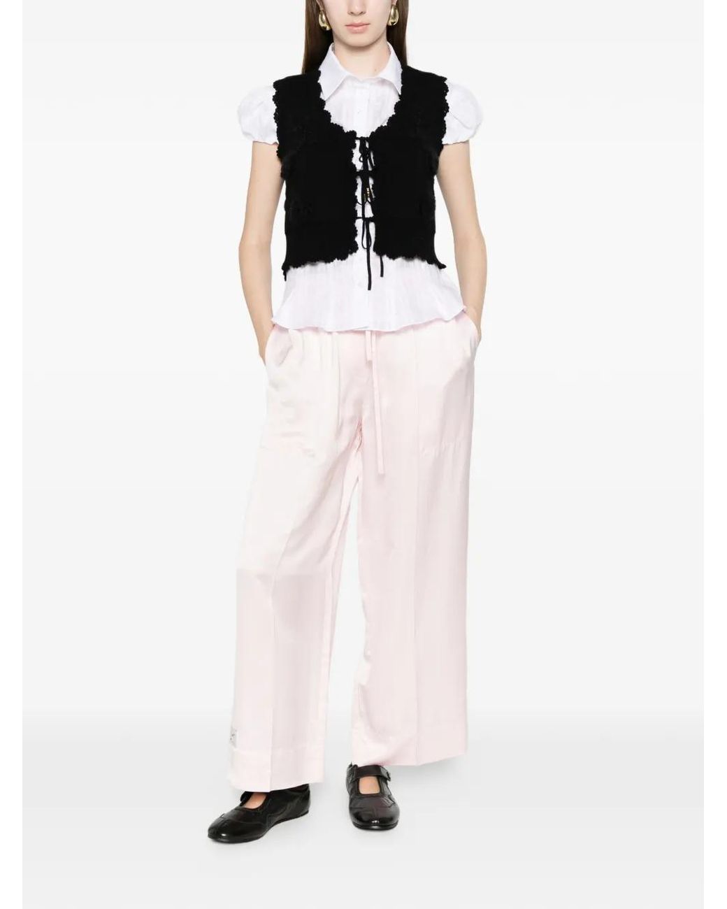 Sandro Pink Satin Wide-Leg Trousers