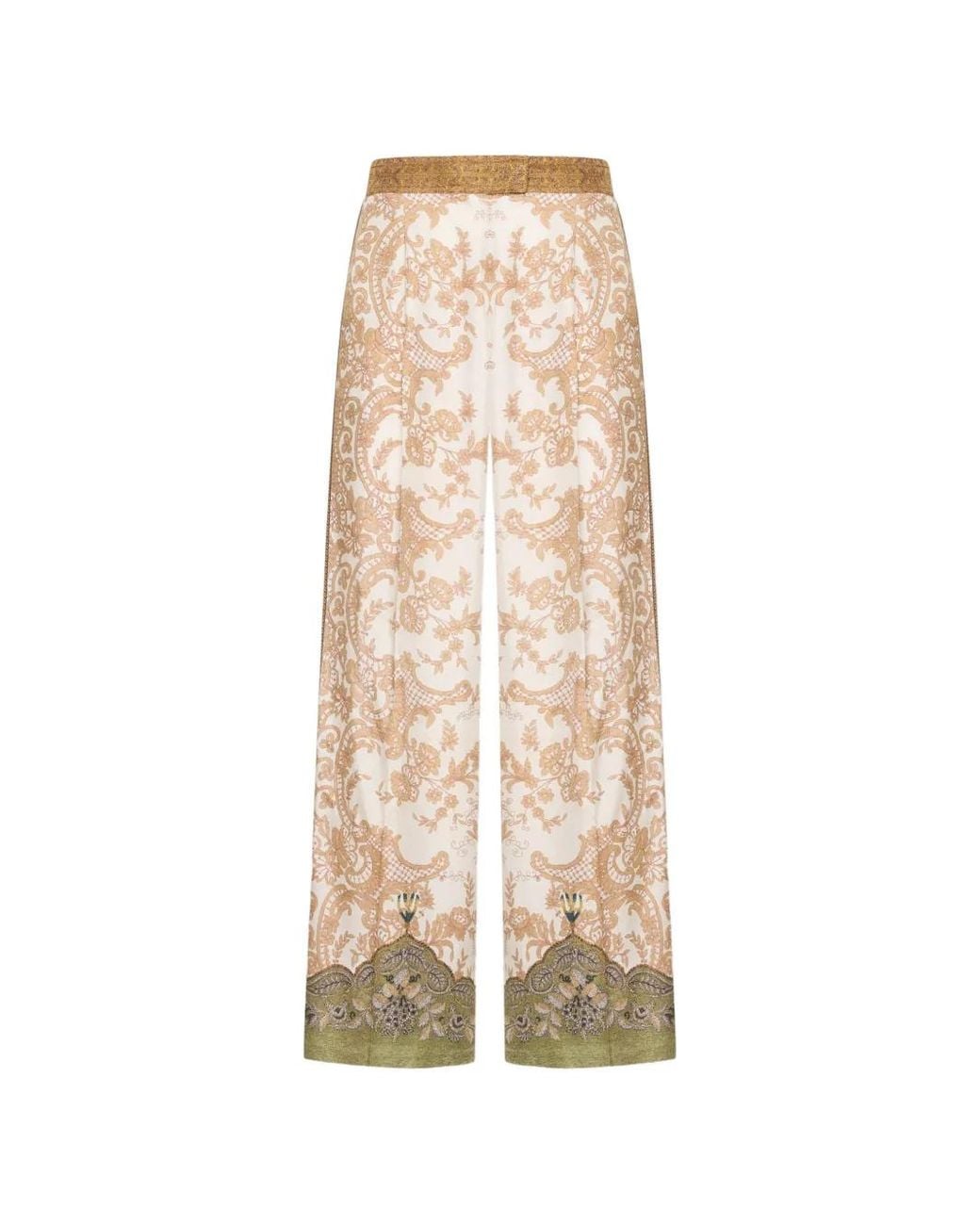 Pierre Louis Mascia Natural Cialda Baroque-Print Palazzo Pants