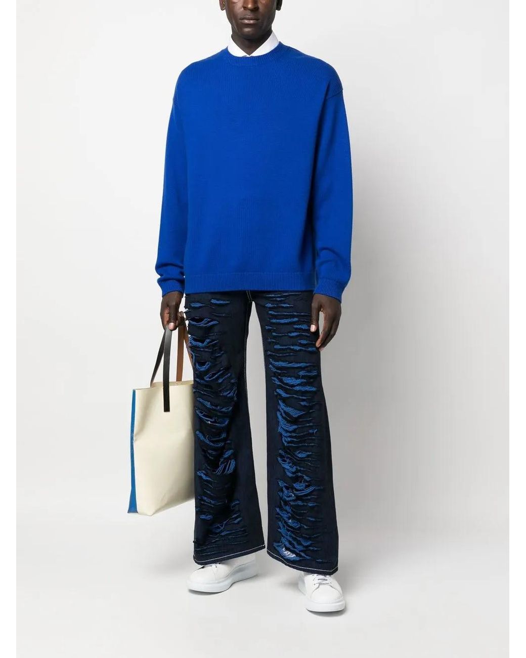 Marni Blue Distressed Effect Flared Jeans-men for men