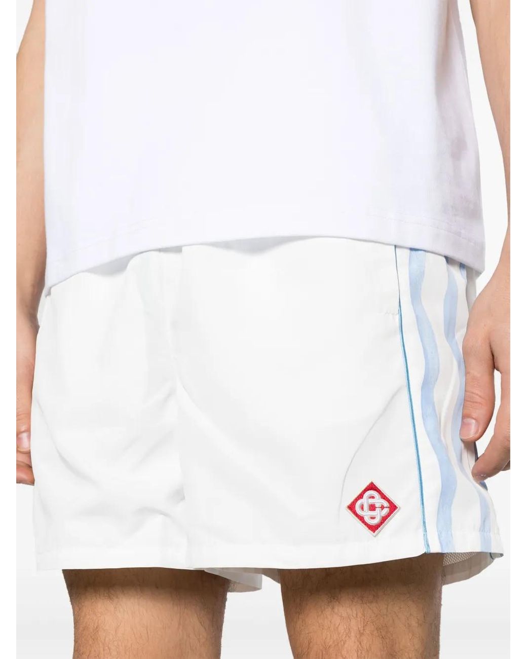 Casablanca White Striped Mid-Rise Track Shorts for men