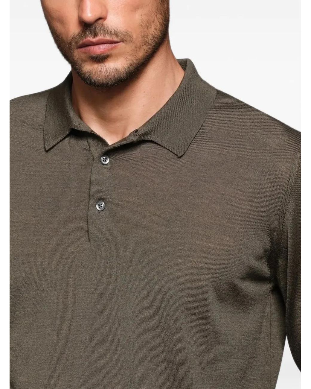Caruso Green Long-Sleeve Polo Shirt for men