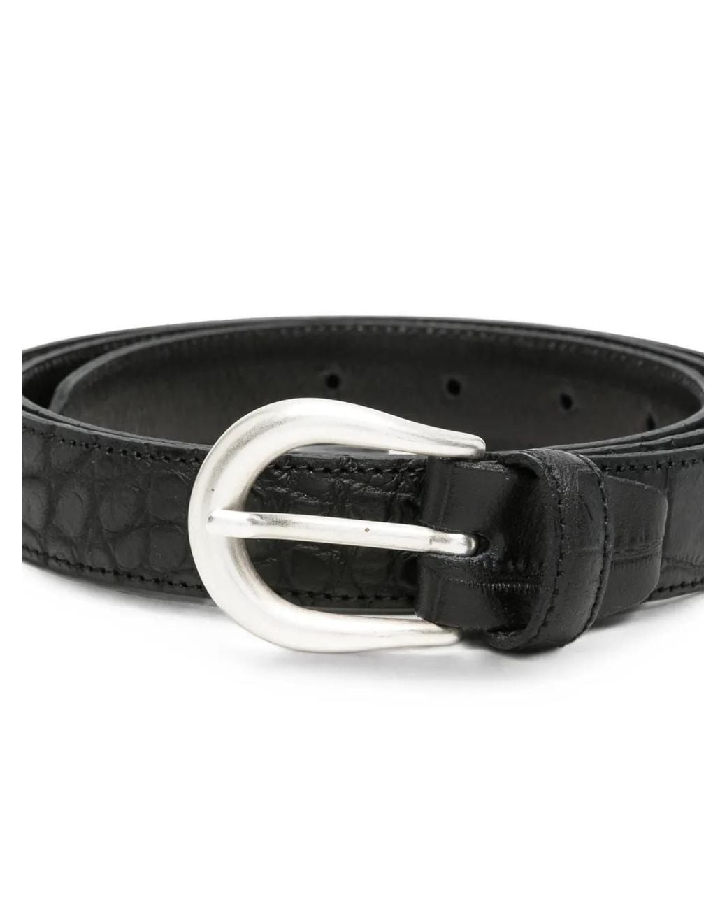 Eraldo Black Crocodile-Effect Buckle Belt for men