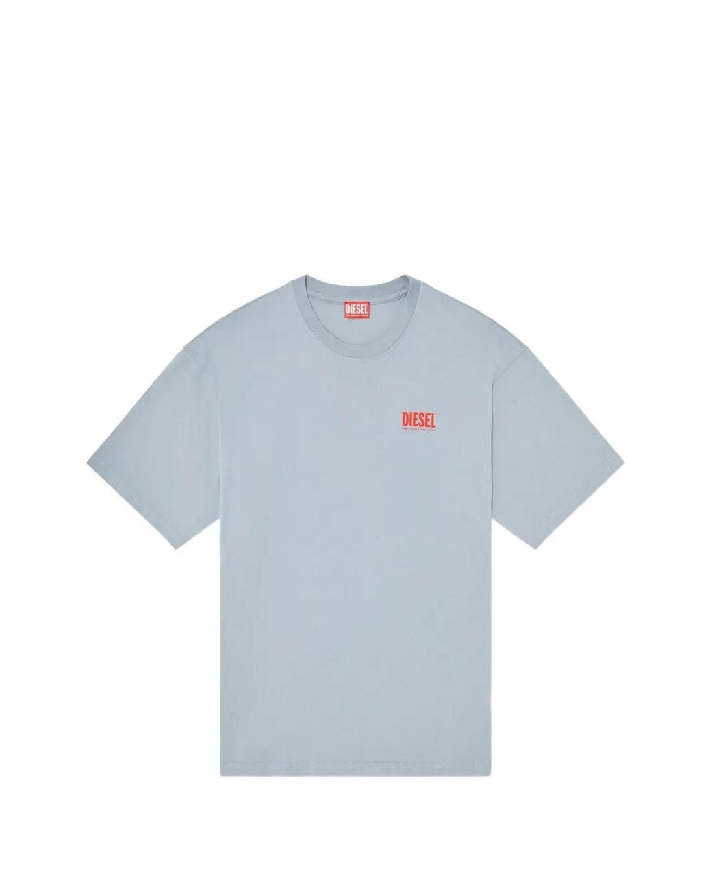 DIESEL Blue Cotton T-Shirt With Biscotto Print for men