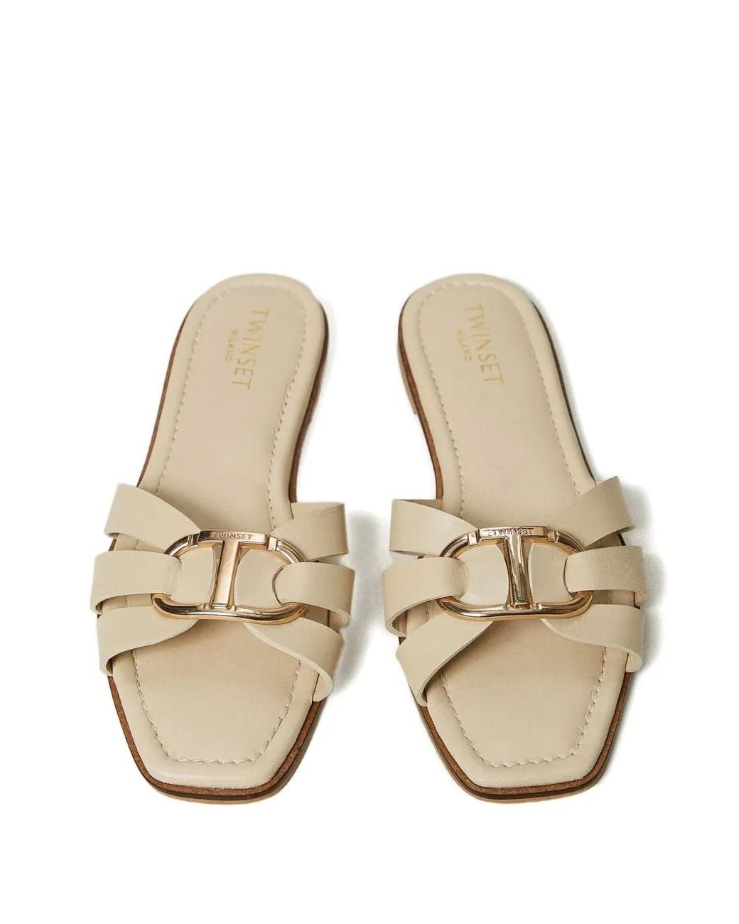 Twinset Natural Logo-Buckle Slides