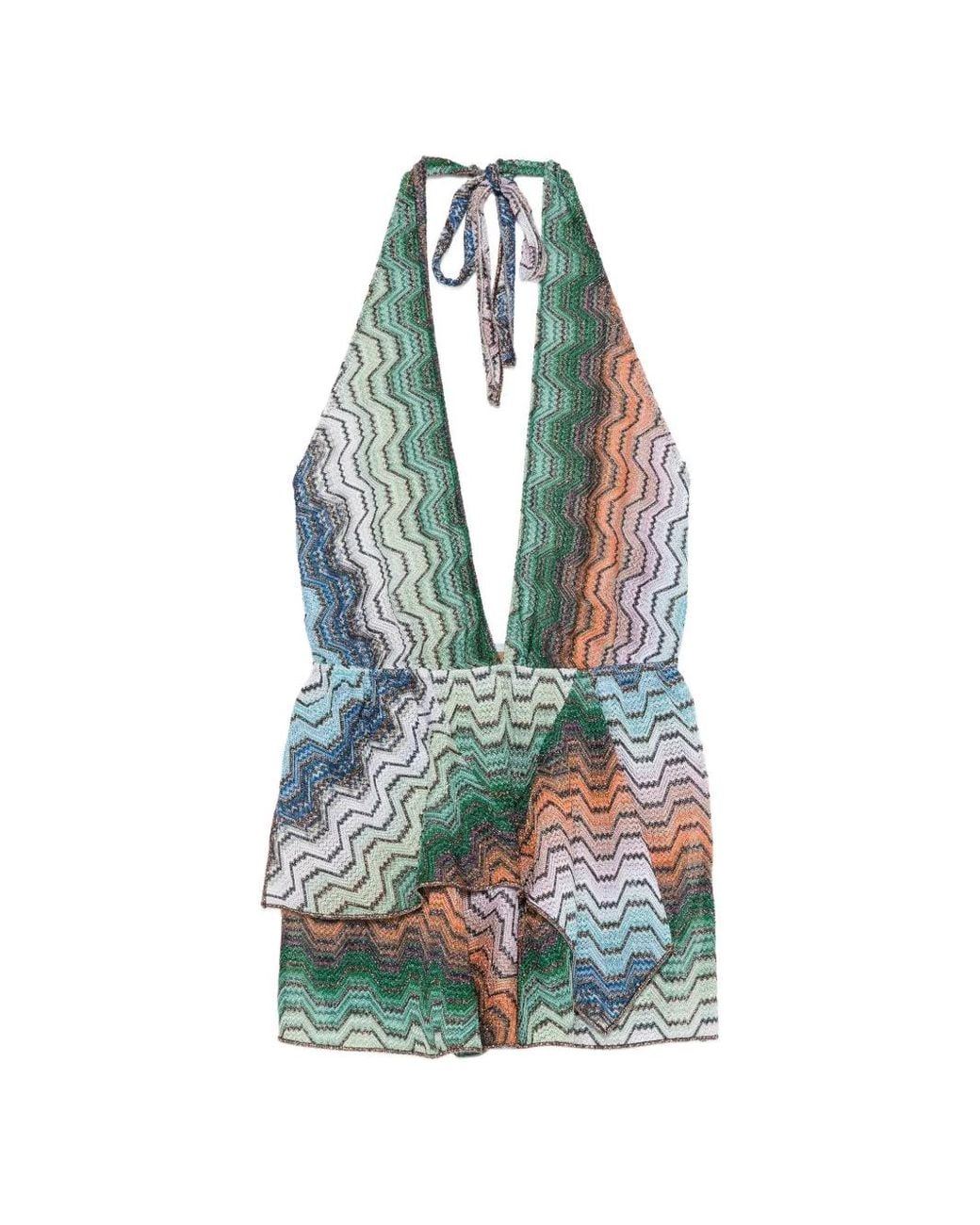 Missoni Blue Short Cover-Up With Greek Motif And Open Back