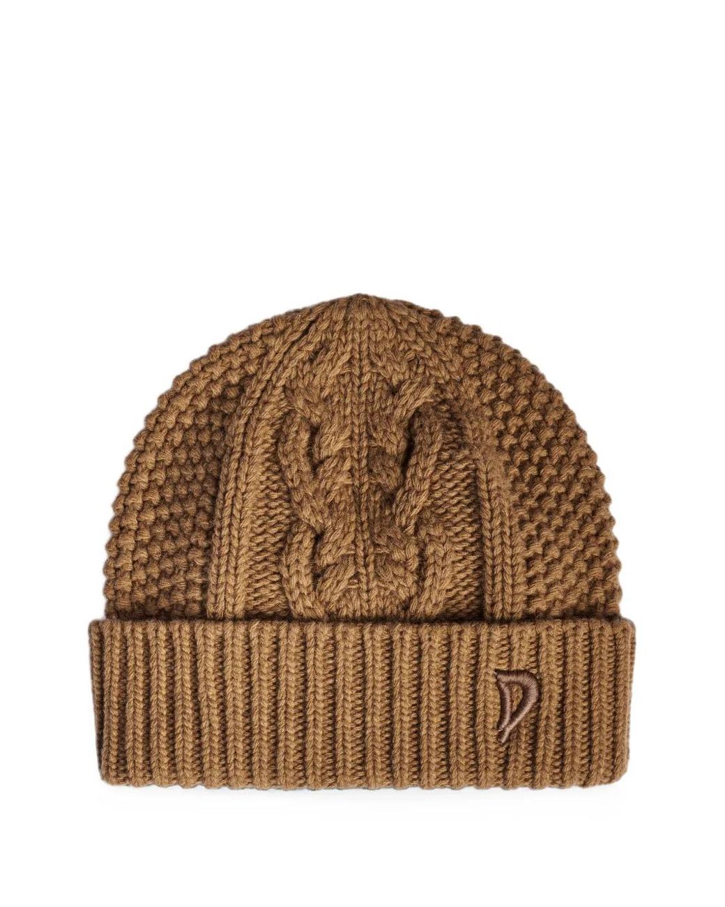 Dondup Brown Cable-Knit Logo-Embroidered Beanie Hat