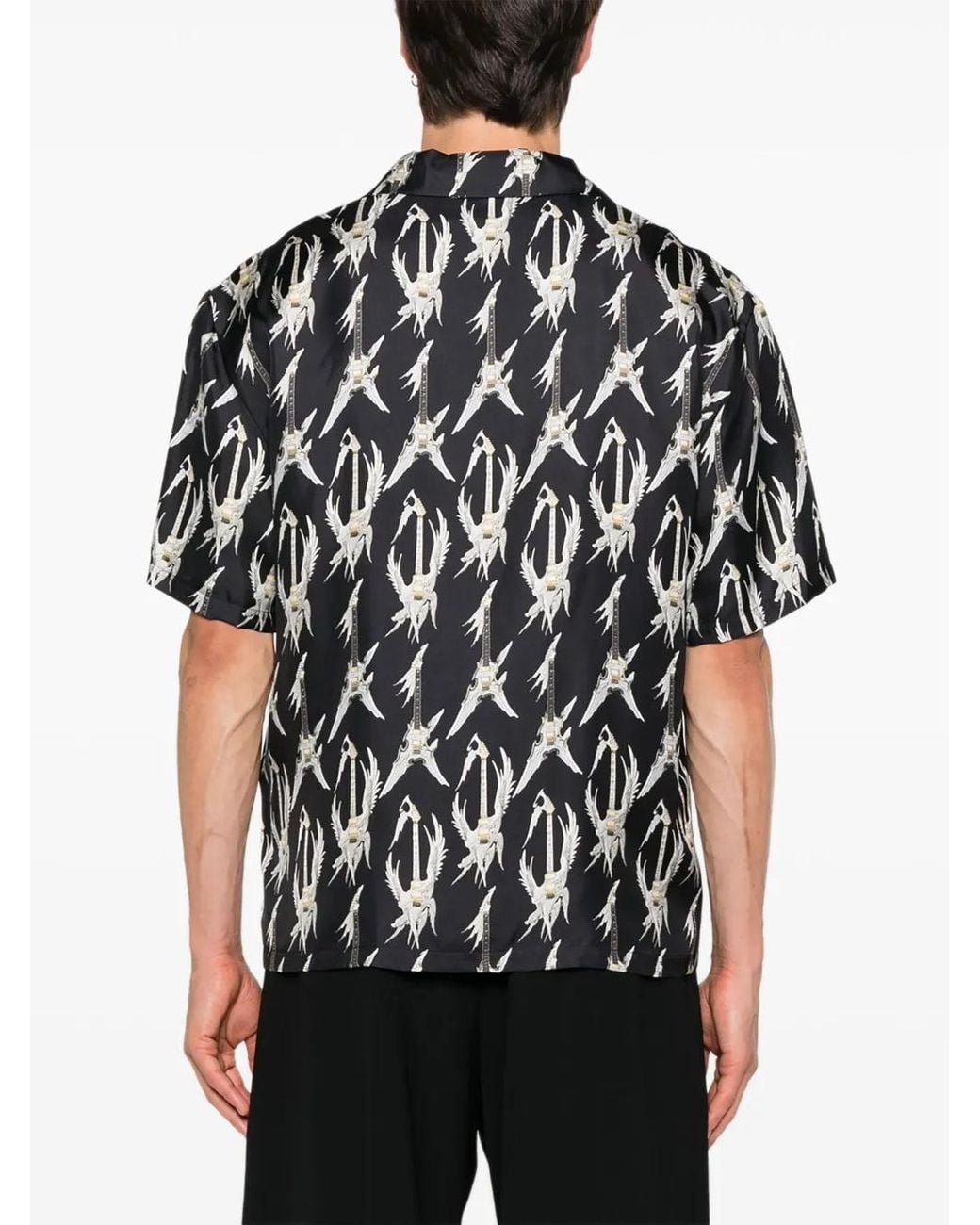 John Richmond Black Guitar-Print Short-Sleeves Shirt for men