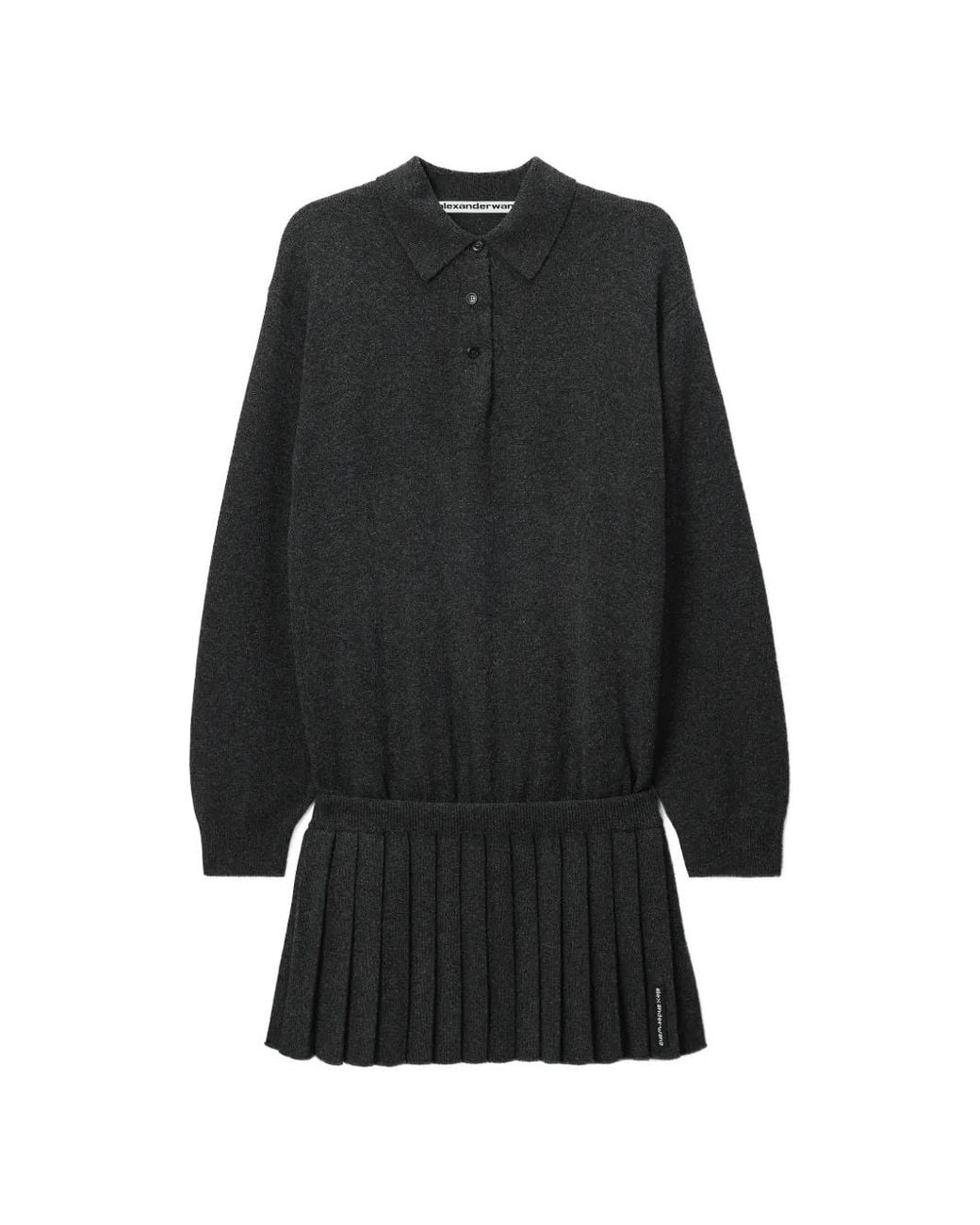 Alexander Wang Black Long-Sleeve Polo Dress With Heat-Pressed Skirt