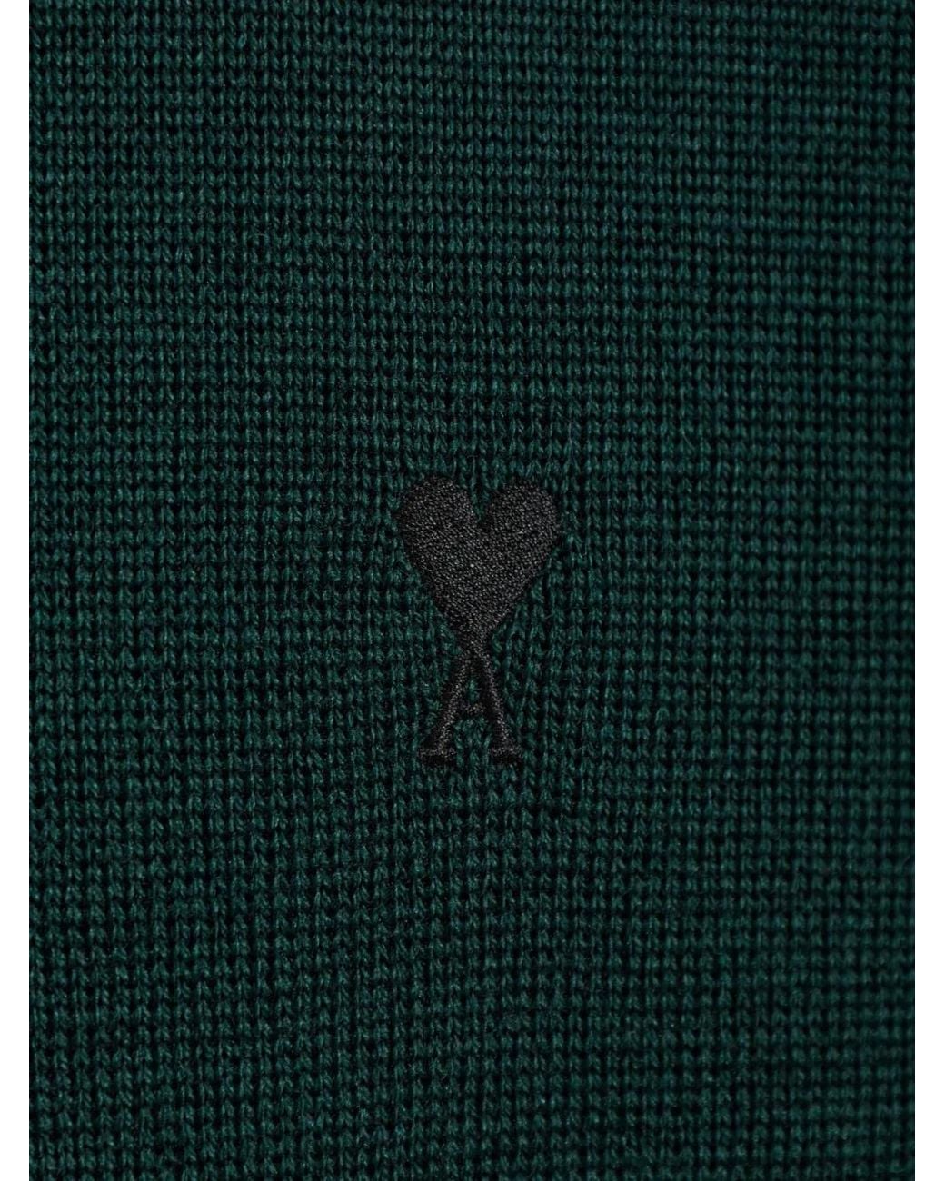 AMI Green Pull En Laine À Col Rond Avec Ami De Cœur