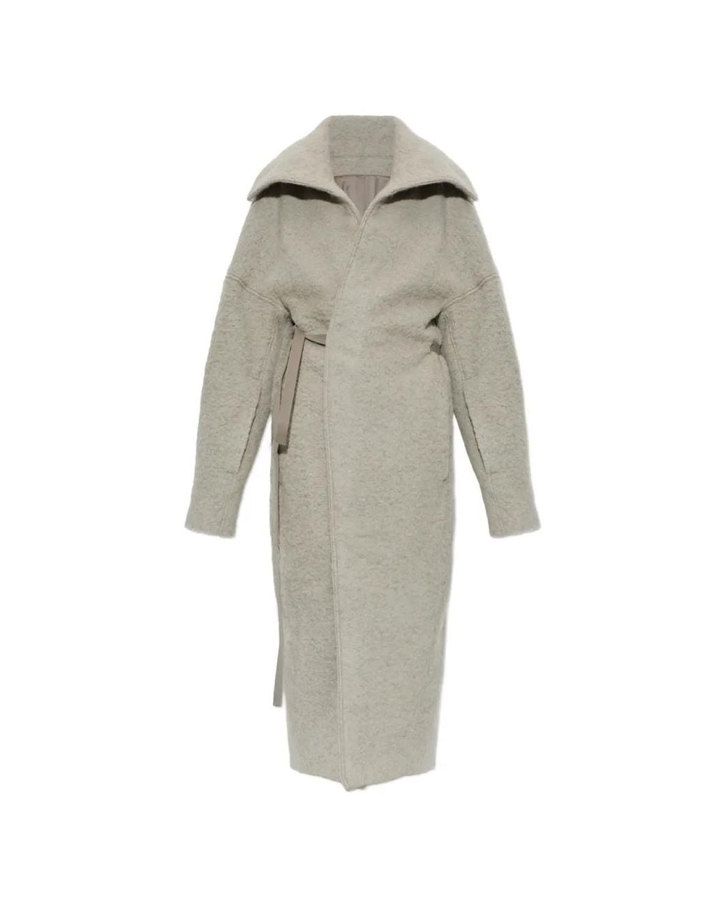 Rick Owens White Manteau Ceinturé À Col Oversize