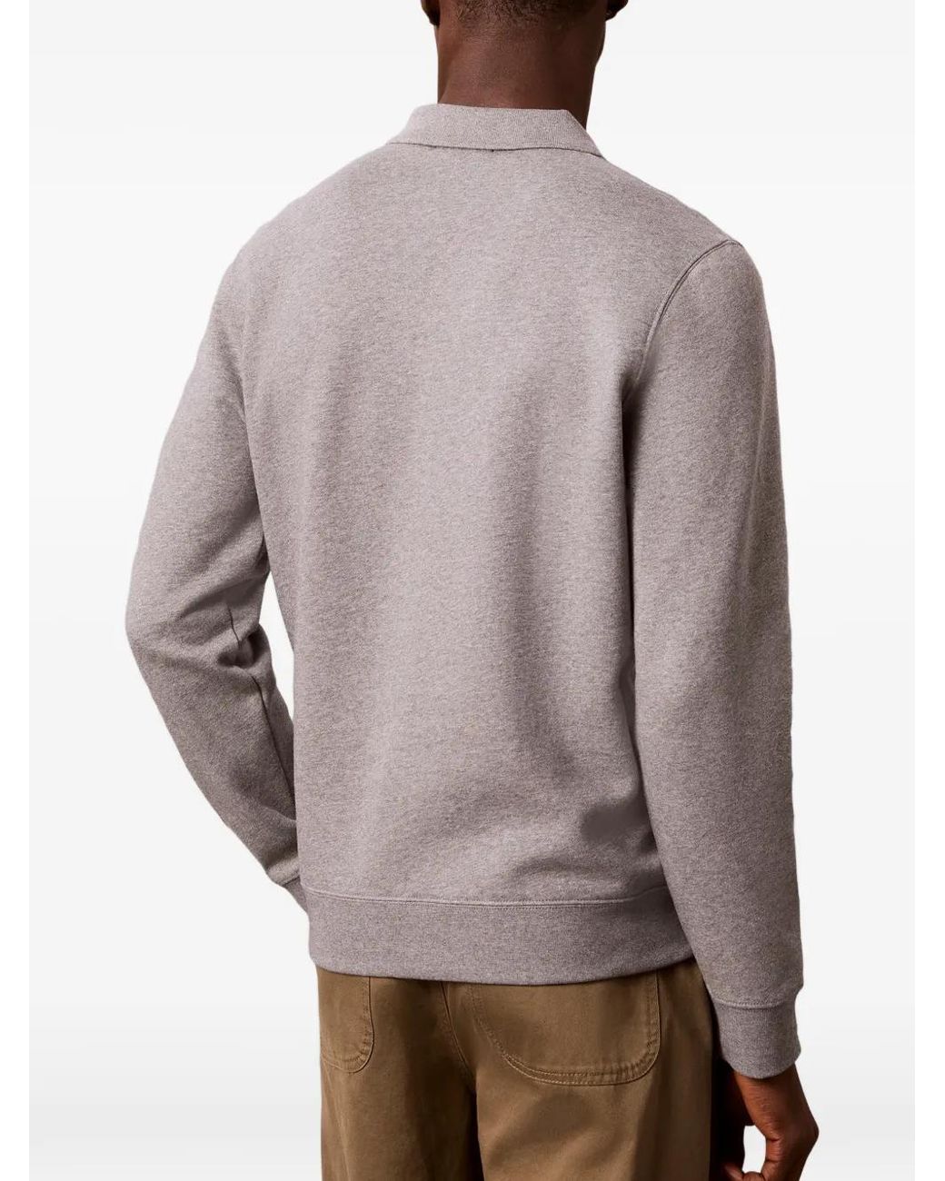 Calvin Klein Gray Embroidered-Logo Polo Sweatshirt for men