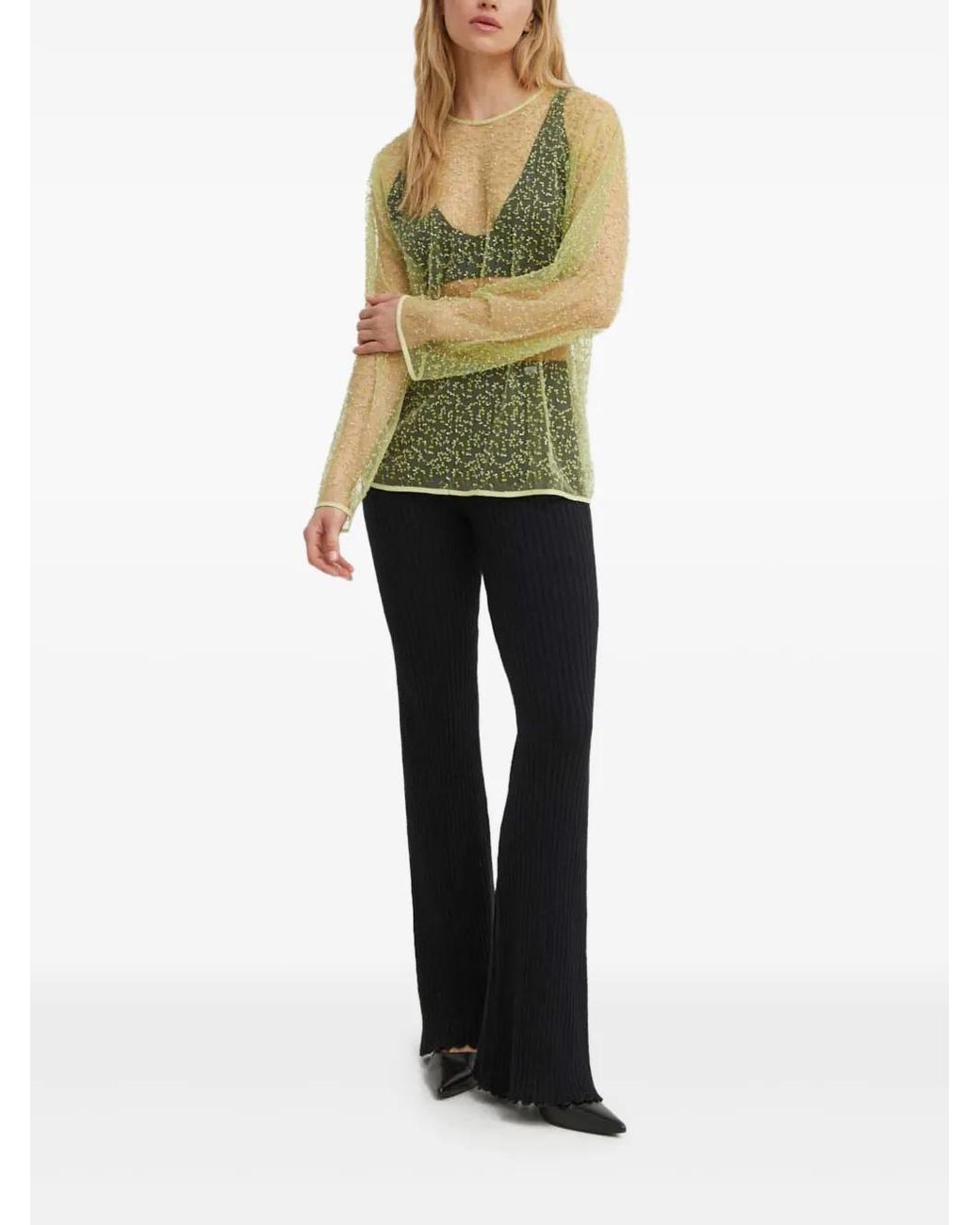 Samsøe & Samsøe Green Beaded Long-Sleeve Blouse