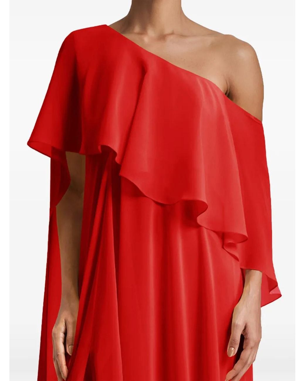 Gemy Maalouf Red One-Shoulder Ruffled Dress
