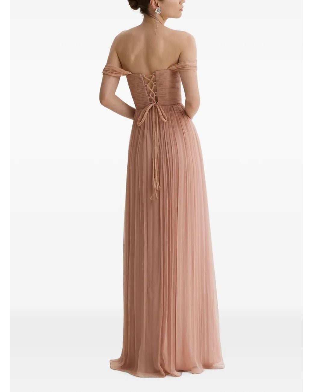 Framboise Natural Kiros Off-Shoulder Pleated Dress