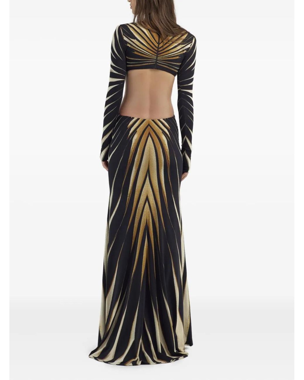 Roberto Cavalli Metallic Ray Of-Print Gown