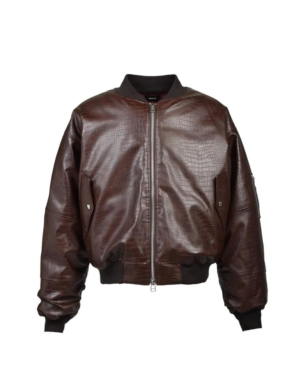BREATH Brown Crocodile-Effect Bomber Jacket for men