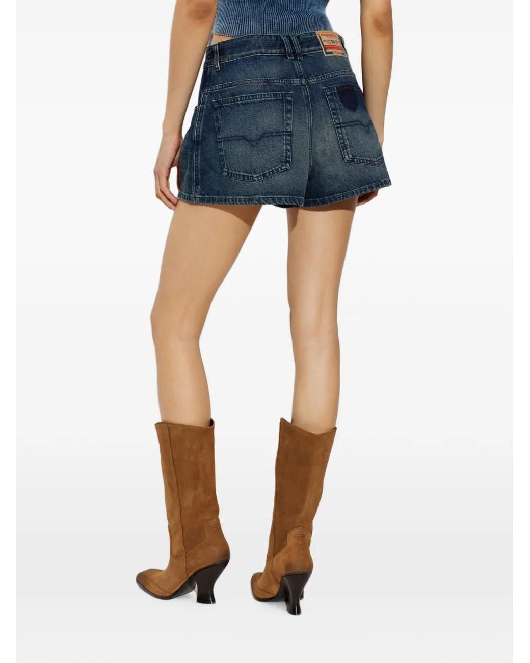 DIESEL Blue Whiskering-Effect Denim Shorts