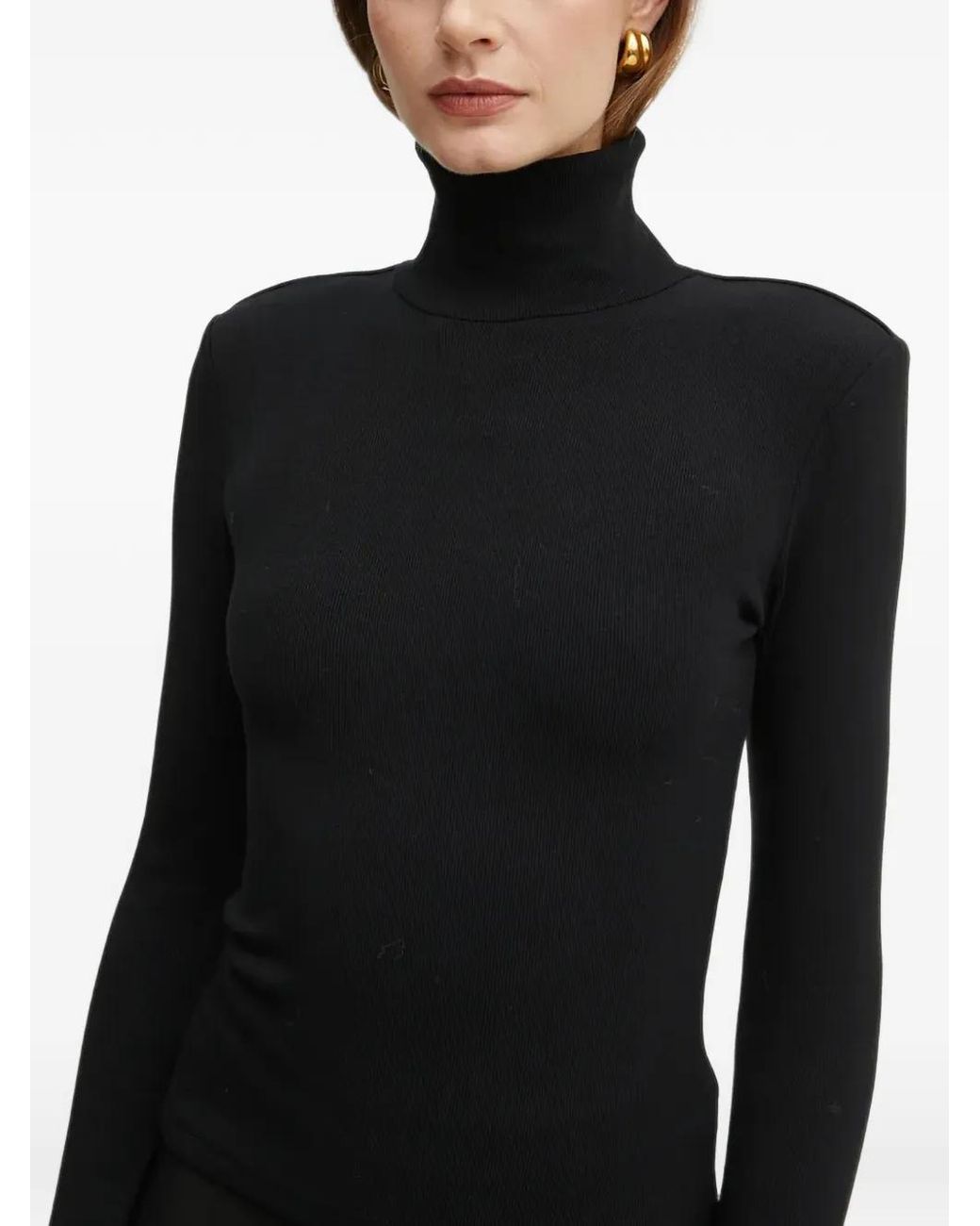 La Mania Black Corey Ribbed Thumb-Slot Top