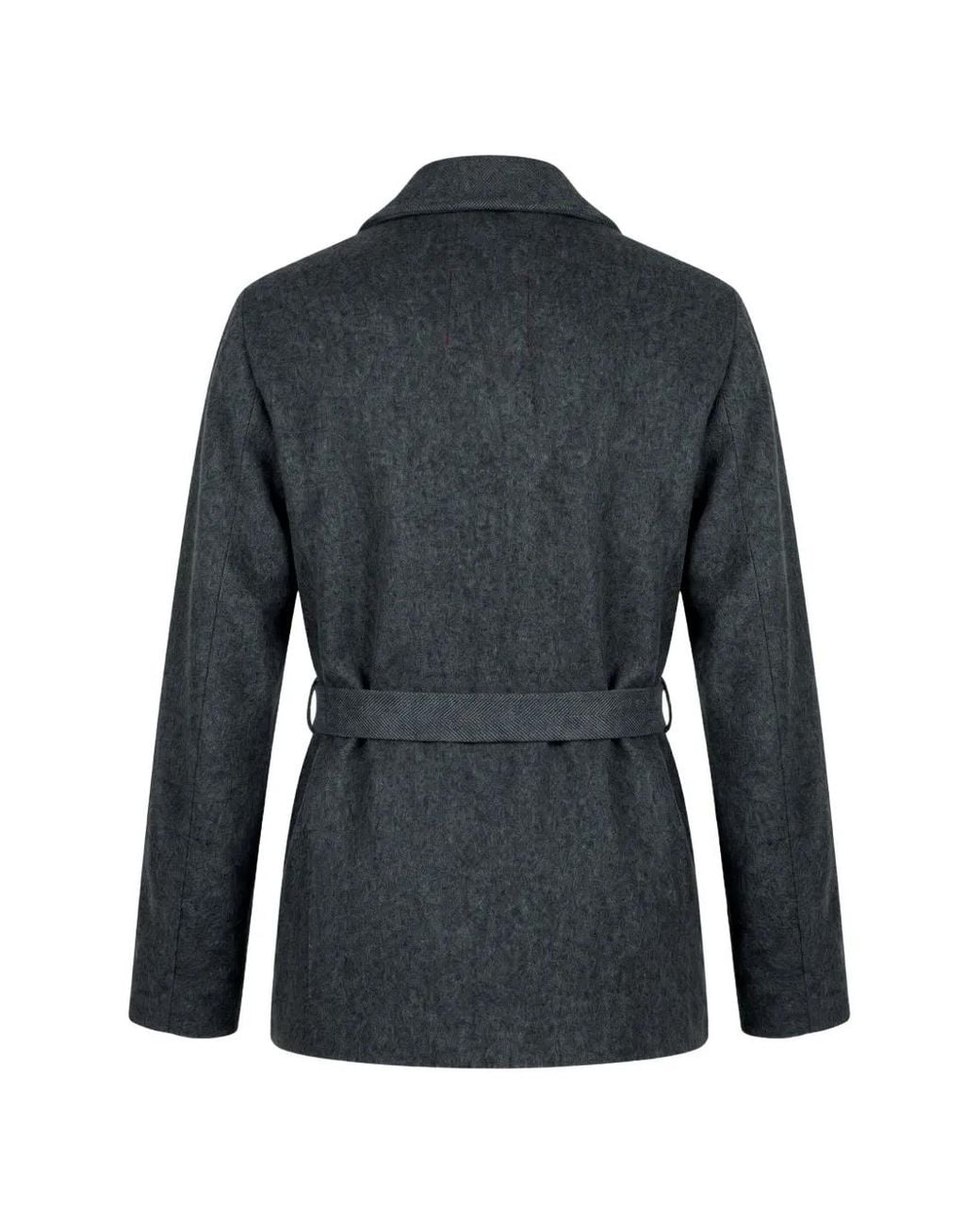 Uma Wang Gray Belted Herringbone-Pattern Jacket