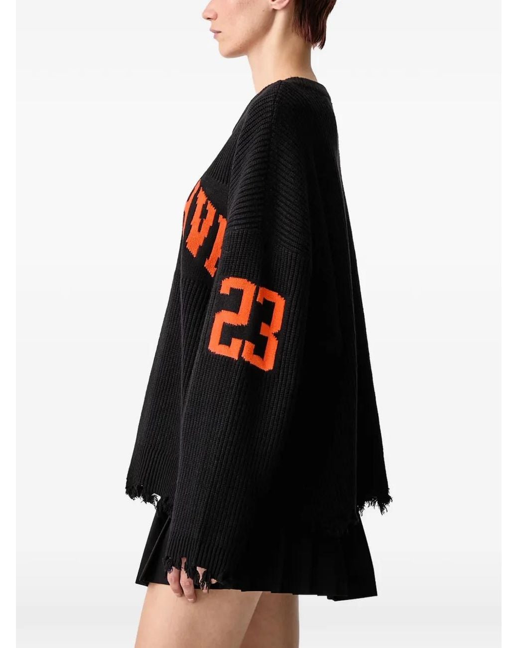 WRSTBHVR Black Tove Distressed Intarsia-Knit Sweater
