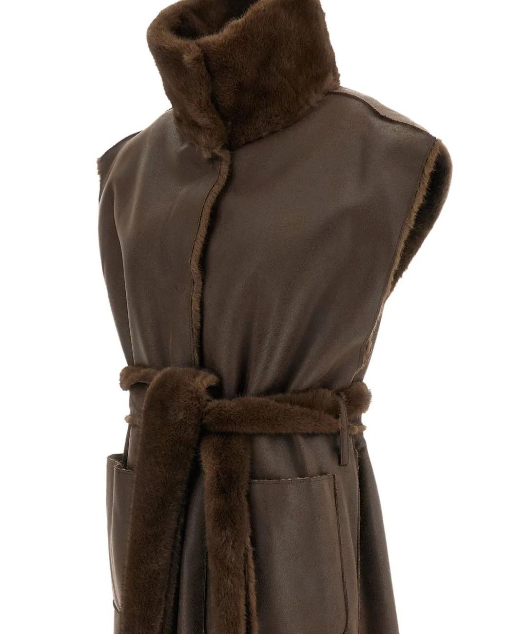 Abrigo Oaklynn De Pelo Artificial Con Cinturón Stand Studio de color Brown