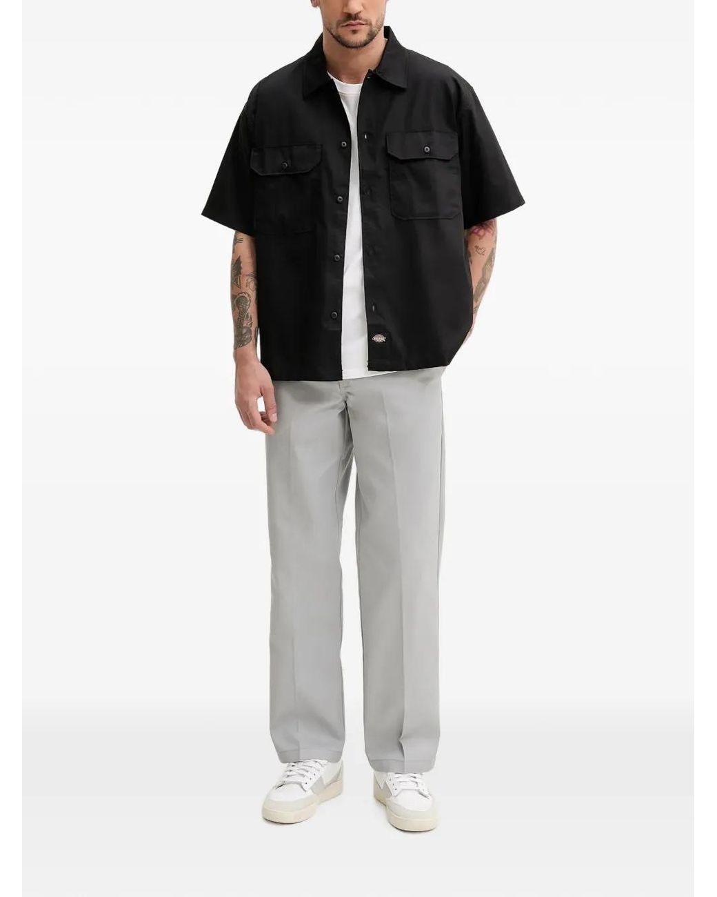 Dickies Gray Logo-Patch Straight-Leg Trousers for men