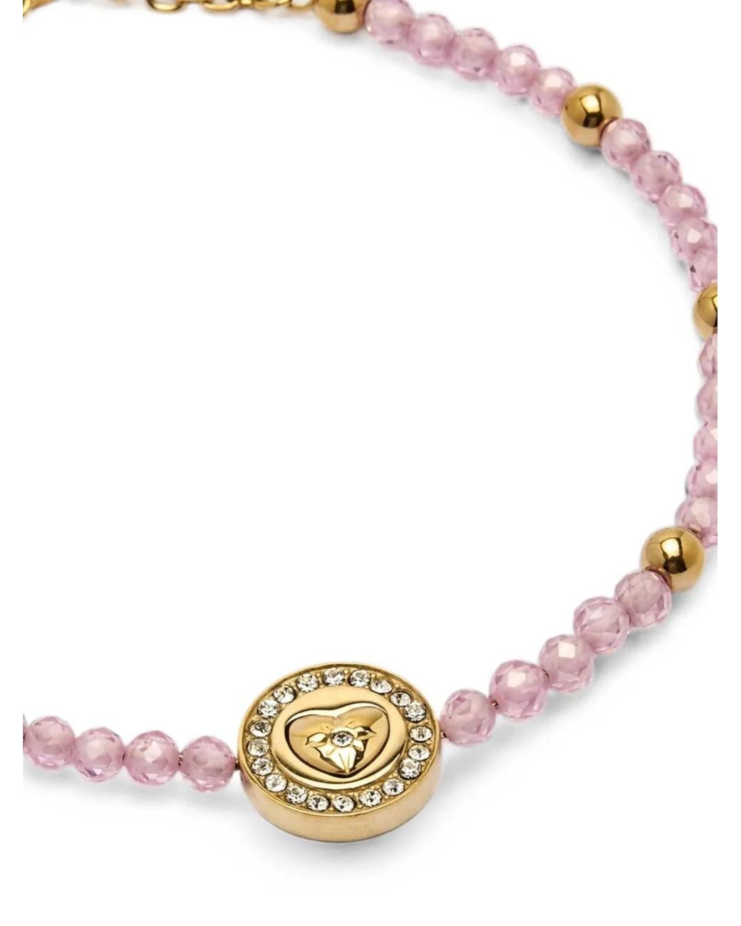 Guess Metallic Beaded Heart-Pendant Bracelet