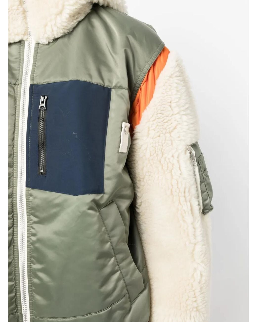 Sacai Green Colour-Block Zip-Up Hooded Jacket for men