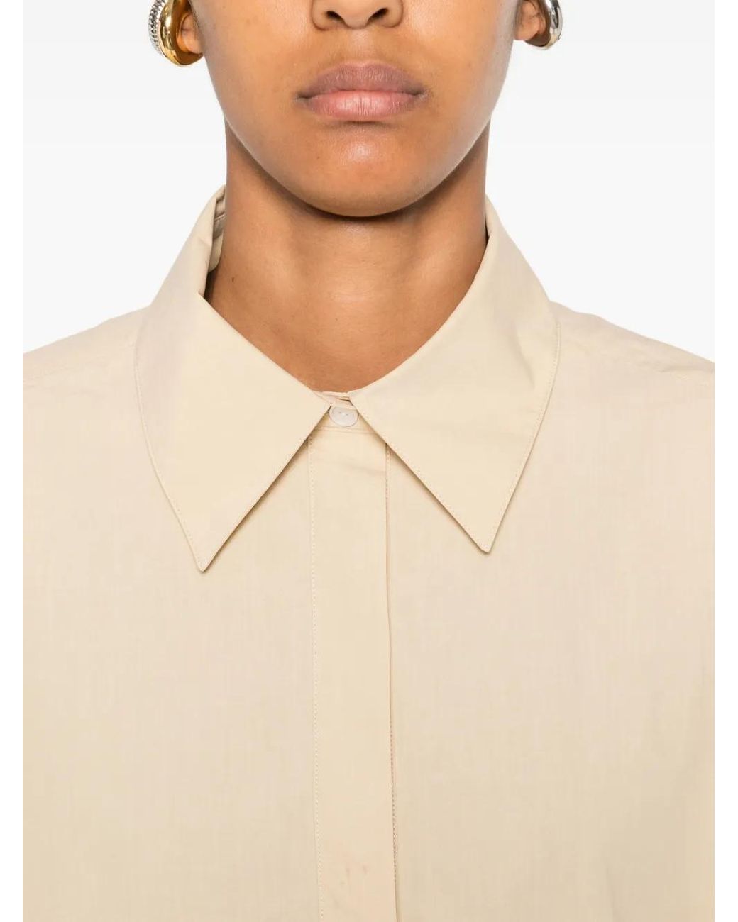 The Row Natural Margan Long-Sleeve Shirt With Curved Hem