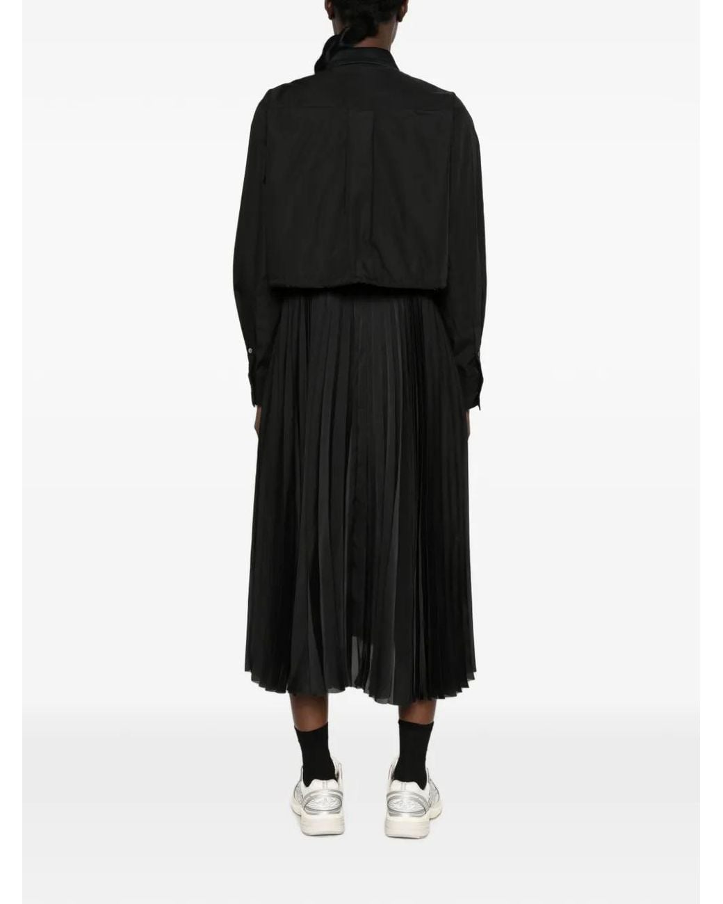 Sacai Black Pleated Layered Midi Dress
