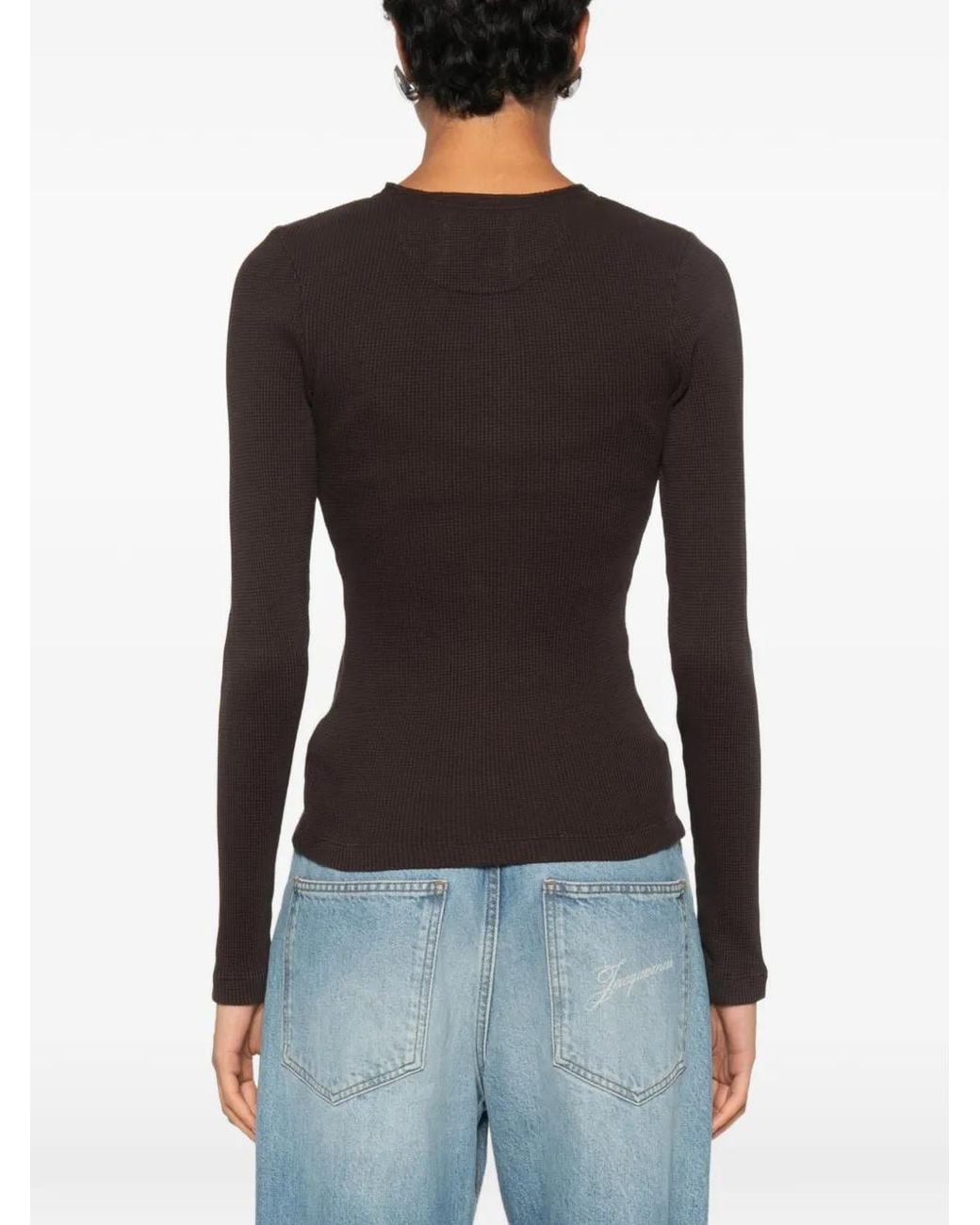 Citizens of Humanity Black Drea Waffle-Knit Henley Top