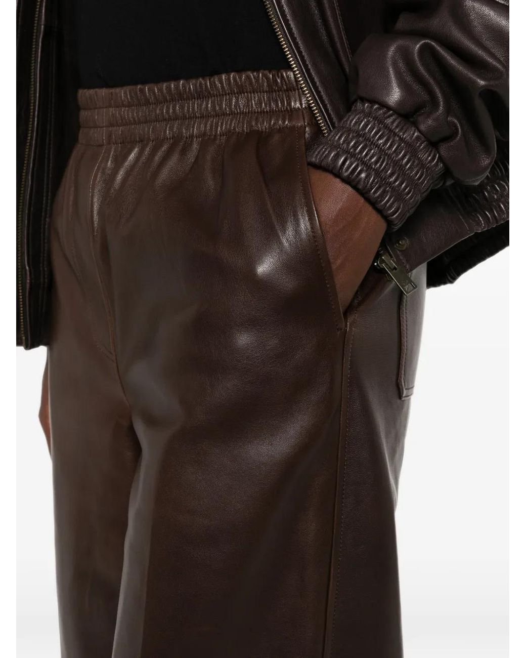 Jonathan Simkhai Brown Pantalon En Cuir À Taille Élastiquée