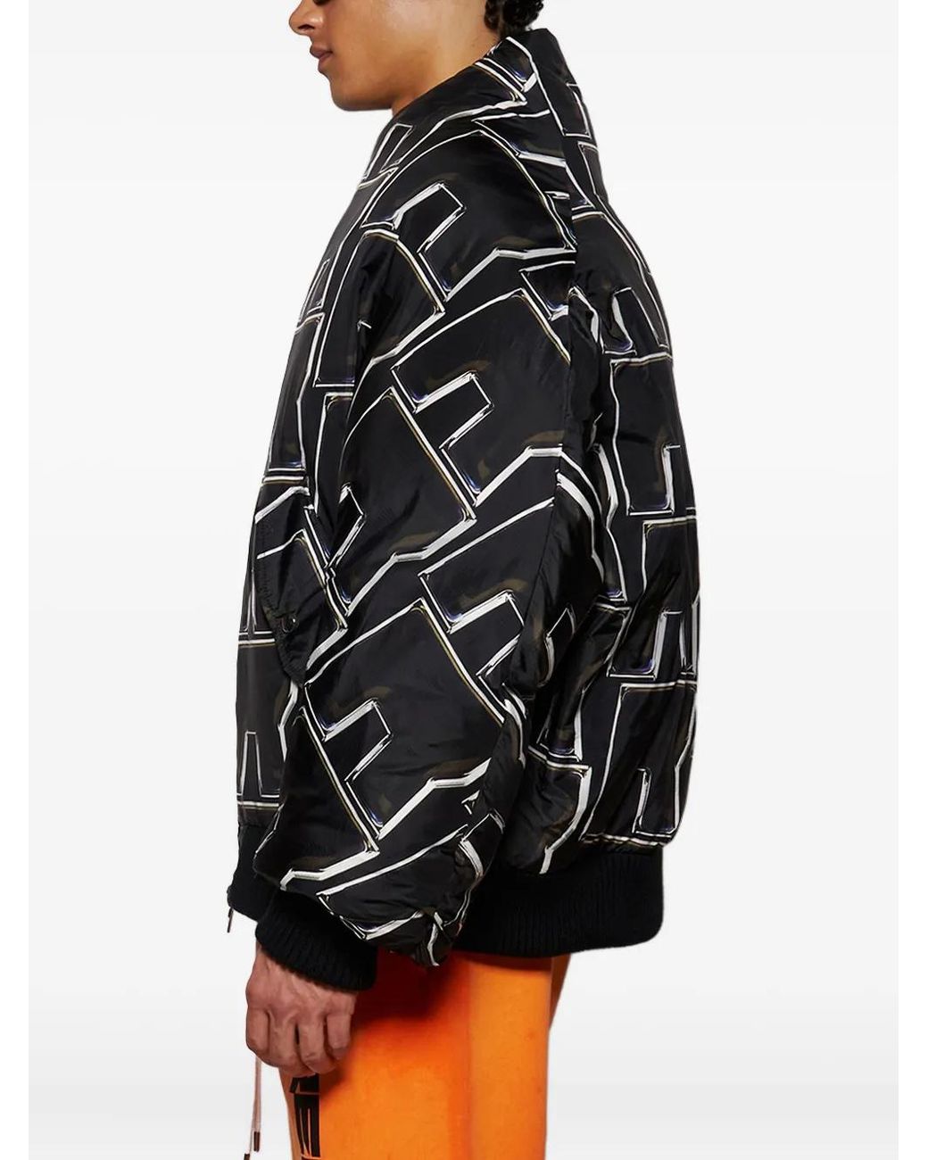 RRR123 Black Abstract-Pattern Print Jacket for men