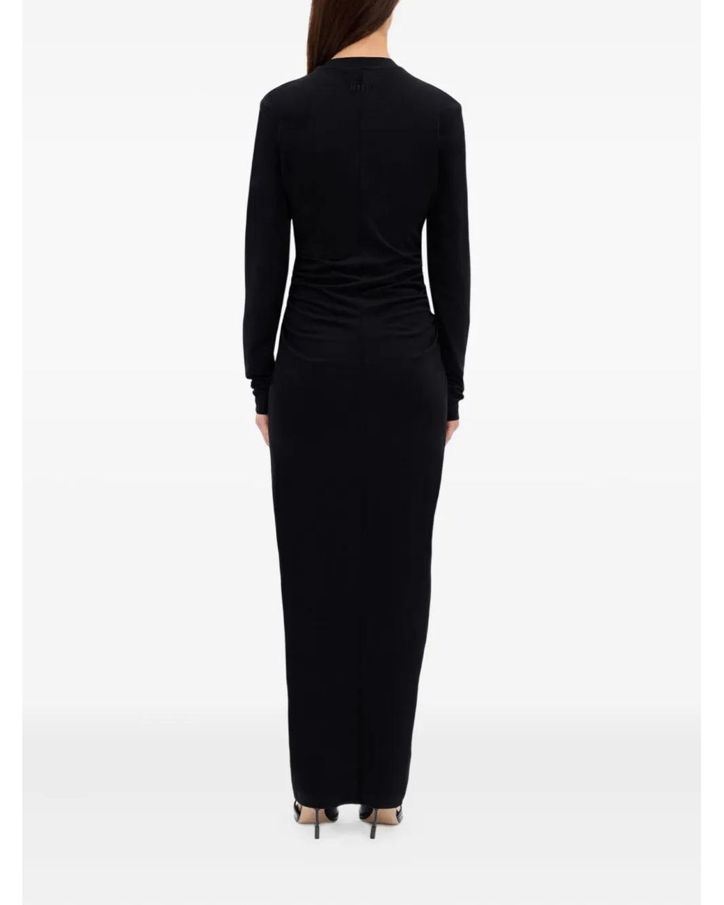 MSGM Black Zip-Front Gathered Maxi Dress