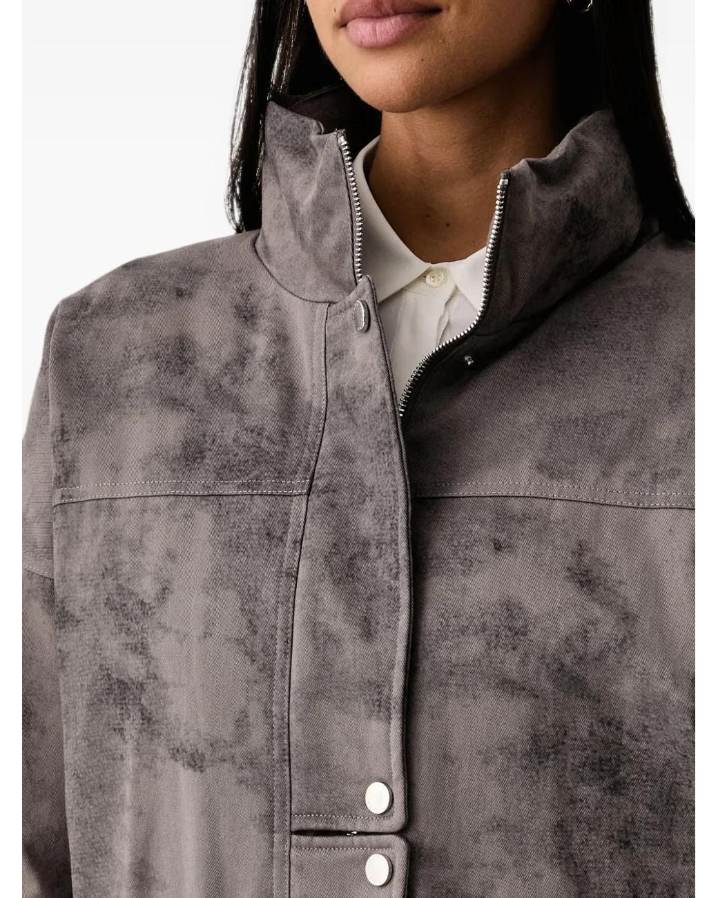Patrizia Pepe Gray Faded-Effect Zip-Up Bomber Jacket