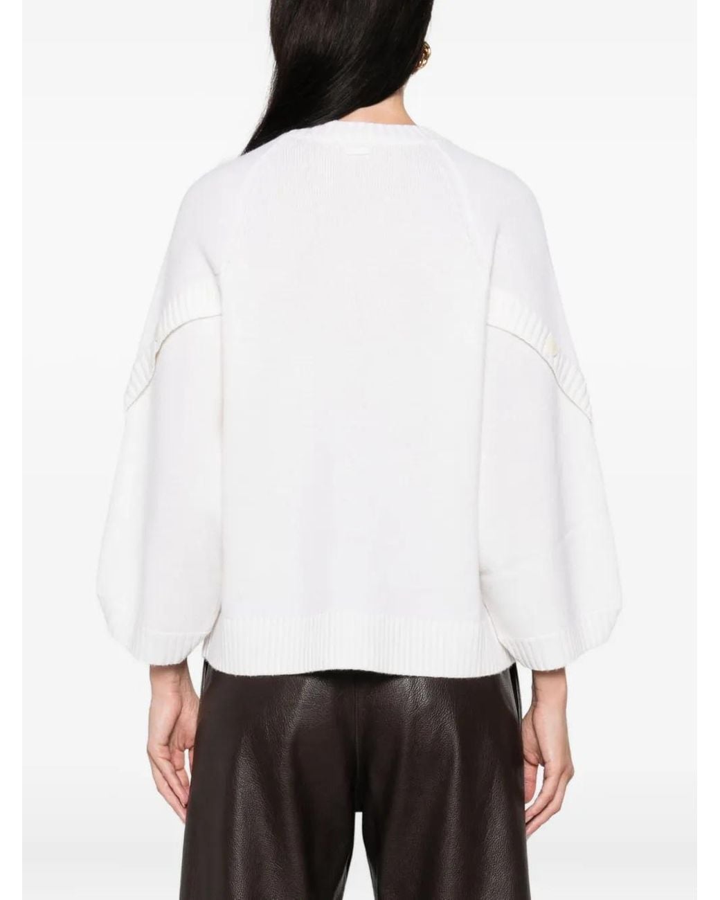 Max Mara White Strickoberteil Mit Knopfmanschetten
