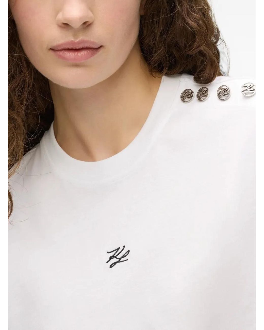 Karl Lagerfeld White Button Detail Autograph T-Shirt